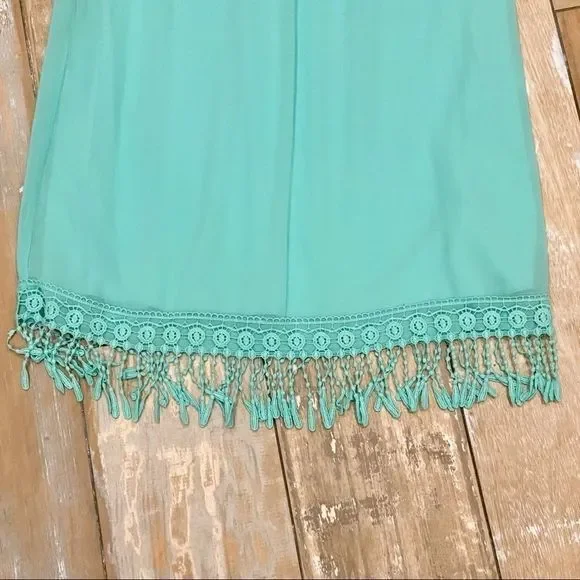 Jodi Kristopher Dress Sleeveless Mint Green Fringe - Picture 12 of 16